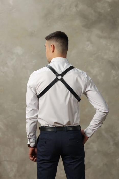 Черная мужская кожаная портупея №4 - БДСМ Арсенал - купить с доставкой в Иваново