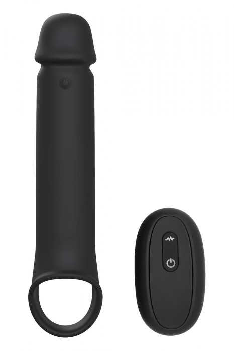 Черная насадка-удлинитель с вибрацией Vibrating Extender With Remote - Dream Toys - в Иваново купить с доставкой