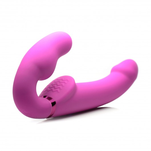 Розовый безремневой страпон с вибрацией и функцией расширения Inflatable Ergo-Fit Strapless Strap-On - XR Brands - купить с доставкой в Иваново