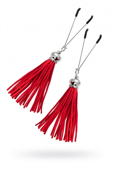 Зажимы на соски «Вилки» с красными кисточками из замши - Pecado - купить с доставкой в Иваново