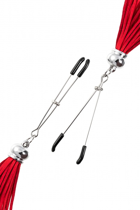 Зажимы на соски «Вилки» с красными кисточками из замши - Pecado - купить с доставкой в Иваново