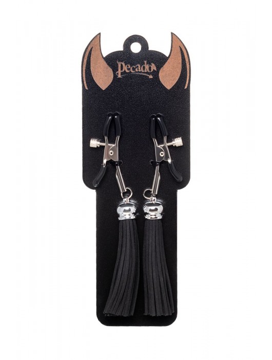 Зажимы на соски «Прищепки» с черными кисточками из замши - Pecado - купить с доставкой в Иваново