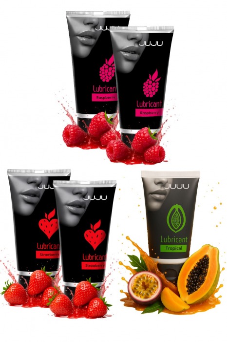 Набор из 5 съедобных лубрикантов JUJU (клубника х 2, малина х 2, тропические фрукты) - JuJu - купить с доставкой в Иваново Набор из 5 съедобных лубрикантов JUJU (клубника х 2, малина х 2, тропические фрукты) - JuJu - купить с доставкой в Иваново