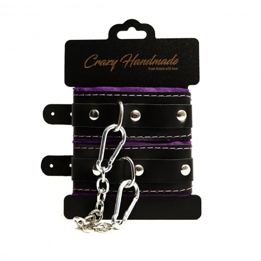 Черно-фиолетовые скругленные наручники с мягкой подкладкой - Crazy Handmade - купить с доставкой в Иваново