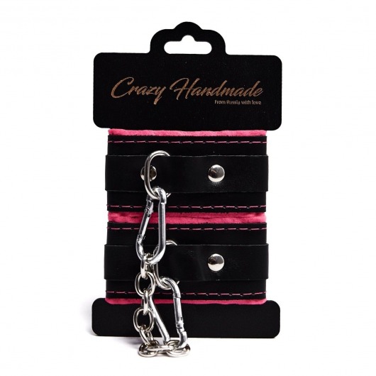 Черно-розовые скругленные наручники с мягкой подкладкой - Crazy Handmade - купить с доставкой в Иваново