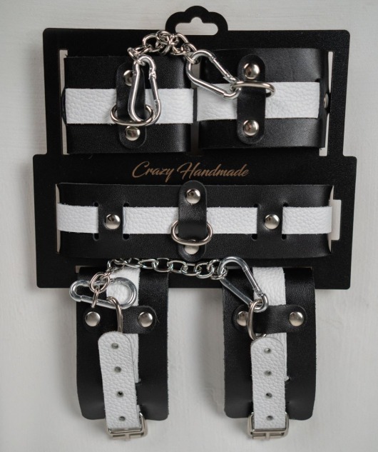 Набор фиксаторов из черной и белой натуральной кожи - Crazy Handmade - купить с доставкой в Иваново
