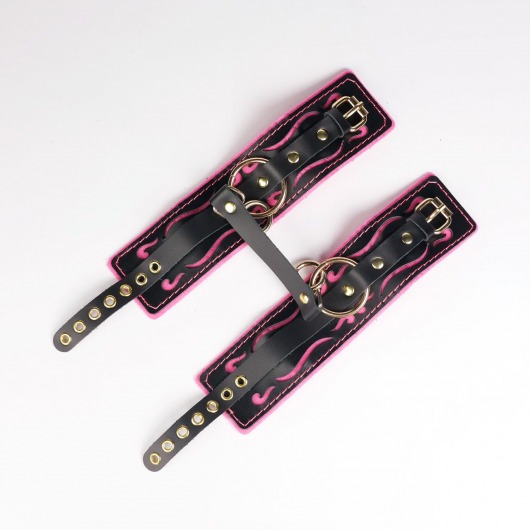 Черные кожаные оковы с розовой строчкой - Crazy Handmade - купить с доставкой в Иваново