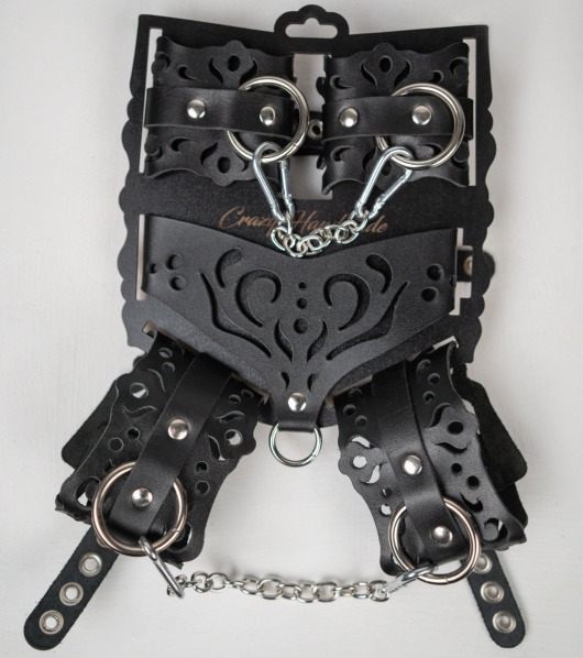 Черный ажурный кожаный набор фиксаций - Crazy Handmade - купить с доставкой в Иваново