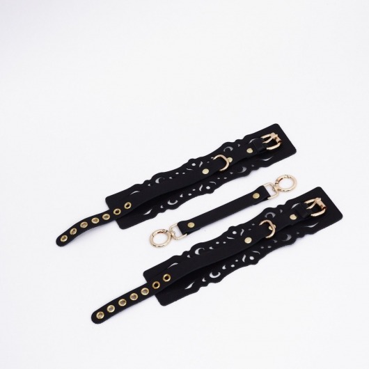 Черный кожаные оковы с узорами и золотистой фурнитурой - Crazy Handmade - купить с доставкой в Иваново