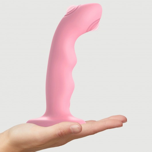 Розовая насадка-стимулятор Strap-On-Me Tapping Dildo Wave - Strap-on-me - купить с доставкой в Иваново