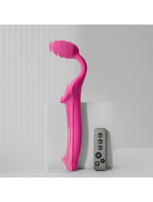 Ярко-розовый безремневой страпон Strap-on-me Vibrating Bendable Strap-On size L - Strap-on-me - купить с доставкой в Иваново