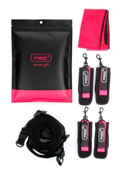 Черно-розовый эротический набор: фиксатор, оковы, наручники, повязка - Erokay - купить с доставкой в Иваново
