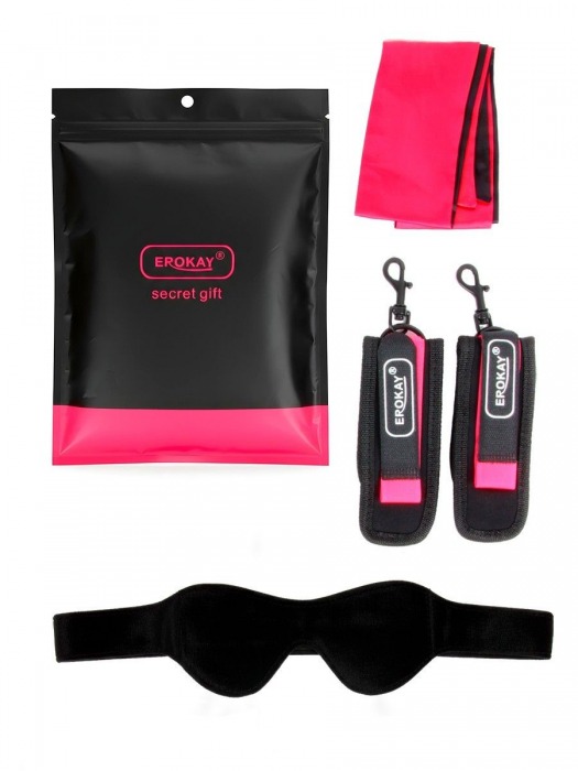 Черно-розовый эротический набор: маска, наручники и повязка - Erokay - купить с доставкой в Иваново
