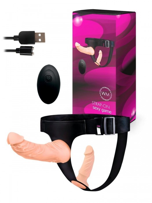 Женский страпон с 2 насадками, вибрацией и пультом ДУ - Erowoman-Eroman - купить с доставкой в Иваново