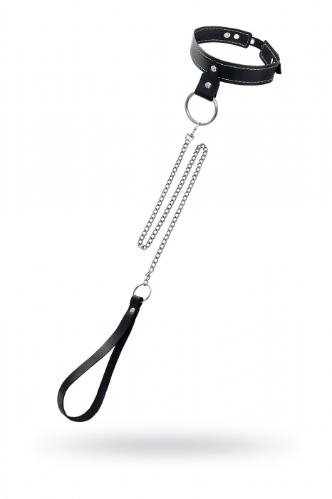 Черный узкий однослойный ошейник с серебристым поводком-цепочкой - Pecado - купить с доставкой в Иваново