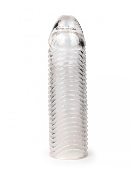 Прозрачная закрытая насадка на пенис с ребрышками - 16 см. - Sex Expert - в Иваново купить с доставкой