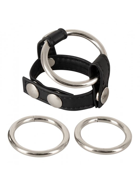 Подхват для мошонки с 3 съемными эрекционными кольцами Leder-Riemen - Orion - в Иваново купить с доставкой