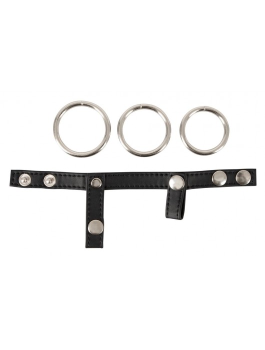 Подхват для мошонки с 3 съемными эрекционными кольцами Leder-Riemen - Orion - в Иваново купить с доставкой