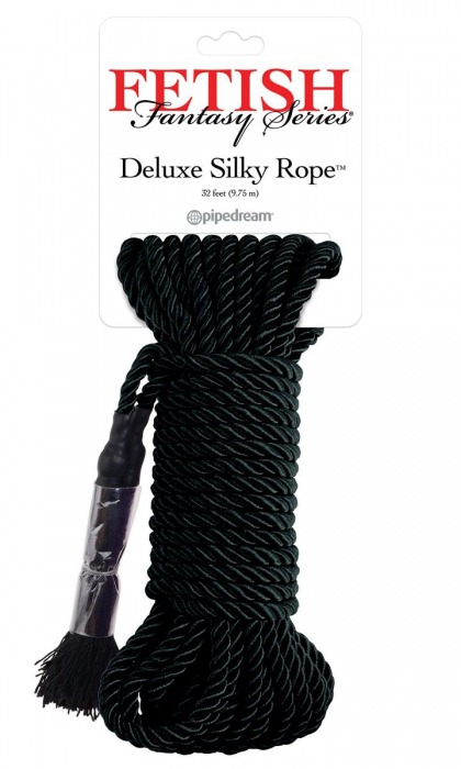 Черная веревка для фиксации Deluxe Silky Rope - 9,75 м. - Pipedream - купить с доставкой в Иваново