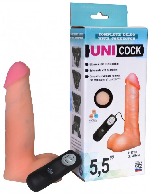 Фаллическая насадка Харнесс UNICOCK 5,5  с вибрацией - 17 см. - LOVETOY (А-Полимер) - купить с доставкой в Иваново