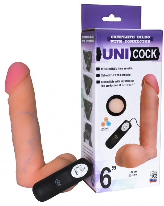 Фаллическая насадка Харнесс UNICOCK 6  с вибрацией - 18 см. - LOVETOY (А-Полимер) - купить с доставкой в Иваново