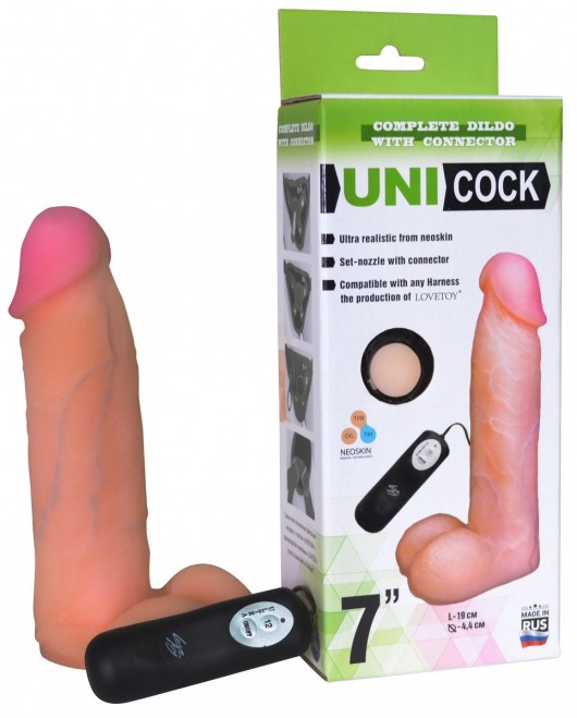 Фаллическая насадка Харнесс UNICOCK 7  с вибрацией - 19 см. - LOVETOY (А-Полимер) - купить с доставкой в Иваново