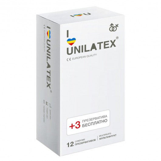 Разноцветные ароматизированные презервативы Unilatex Multifruit  - 12 шт. + 3 шт. в подарок - Unilatex - купить с доставкой в Иваново