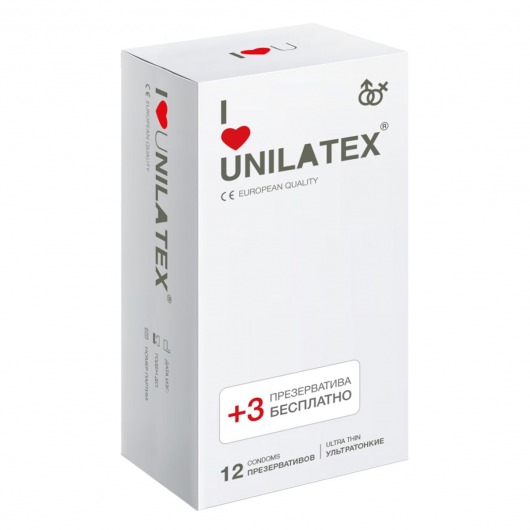 Ультратонкие презервативы Unilatex Ultra Thin - 12 шт. + 3 шт. в подарок - Unilatex - купить с доставкой в Иваново