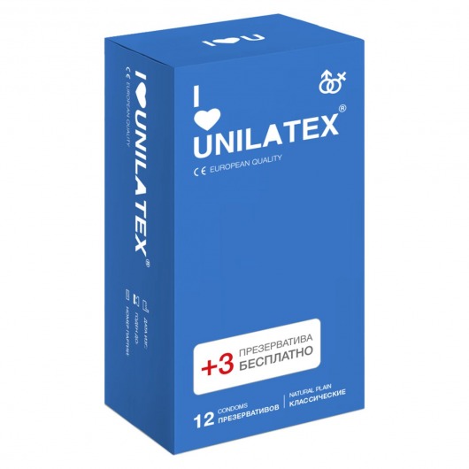 Классические презервативы Unilatex Natural Plain - 12 шт. + 3 шт. в подарок - Unilatex - купить с доставкой в Иваново