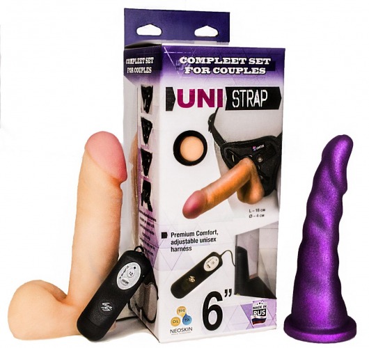 Вибрострапон с двумя насадками UniStrap - 18 и 18 см. - LOVETOY (А-Полимер) - купить с доставкой в Иваново