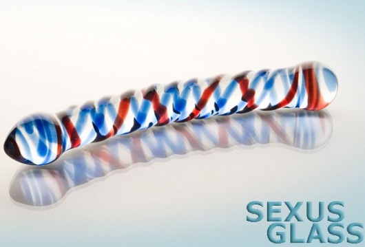 Двусторонний стеклянный фаллос с разноцветными спиралями - Sexus купить с доставкой в интернет-магазине Orgasmix в Иваново Двусторонний стеклянный фаллос с разноцветными спиралями - Sexus