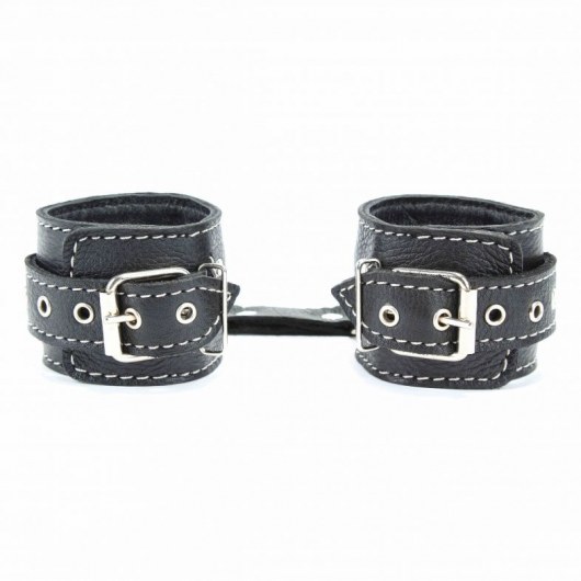 Чёрные кожаные наручники с крупной строчкой - БДСМ Арсенал - купить с доставкой в Иваново