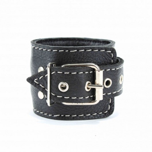 Чёрные кожаные наручники с крупной строчкой - БДСМ Арсенал - купить с доставкой в Иваново