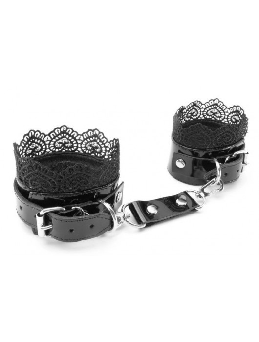 Изысканные чёрные наручники с кружевом - БДСМ Арсенал - купить с доставкой в Иваново