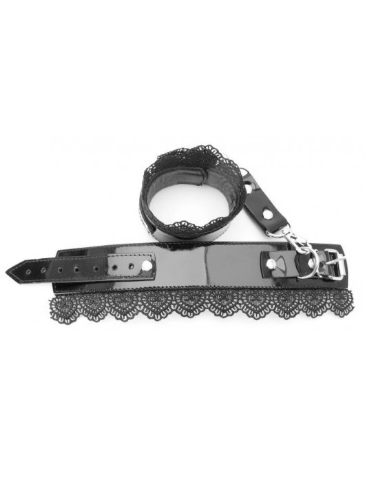 Изысканные чёрные наручники с кружевом - БДСМ Арсенал - купить с доставкой в Иваново