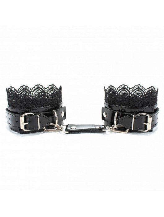 Изысканные чёрные наручники с кружевом - БДСМ Арсенал - купить с доставкой в Иваново