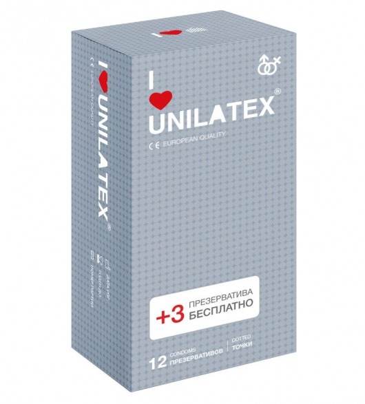 Презервативы с точками Unilatex Dotted - 12 шт. + 3 шт. в подарок - Unilatex - купить с доставкой в Иваново