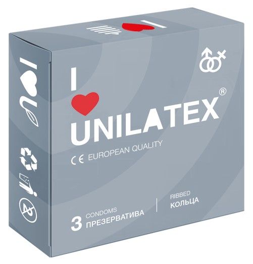 Презервативы с рёбрами Unilatex Ribbed - 3 шт. - Unilatex - купить с доставкой в Иваново