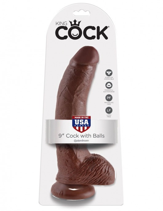 Коричневый фаллоимитатор 9  Cock with Balls - 22,9 см. - Pipedream