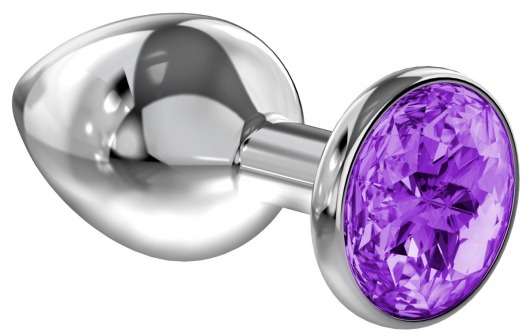 Малая серебристая анальная пробка Diamond Purple Sparkle Small с фиолетовым кристаллом - 7 см. - Lola Games - купить с доставкой в Иваново