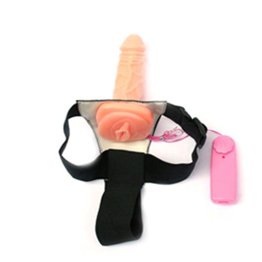 Страпон с вибрацией и мини-вагиной на внутренней стороне - 16 см. - 4sexdreaM - купить с доставкой в Иваново