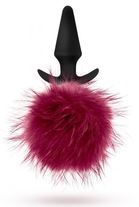 Силиконовая анальная пробка с бордовым заячьим хвостом Fur Pom Pom - 12,7 см. - Blush Novelties