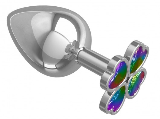 Серебристая анальная пробка-клевер с радужным кристаллом - 9,5 см. - Джага-Джага - купить с доставкой в Иваново